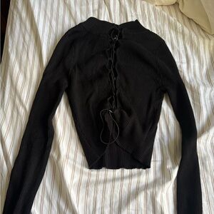 Say What? Black Lace-Up Long Sleeve Top